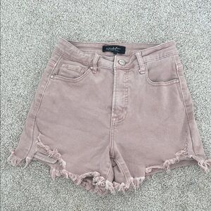High Waist Frayed Hem Shorts - Dusty Pink